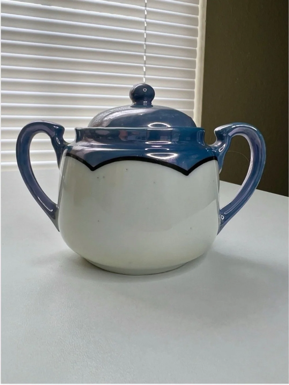 Antique Hand Painted Art Deco Lusterware Sugar Bowl With Lid Japan 4